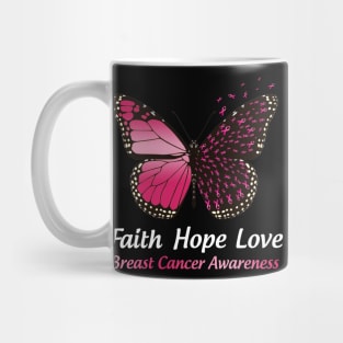 Faith Hope Love Butterfly Breast Cancer Awareness Mug